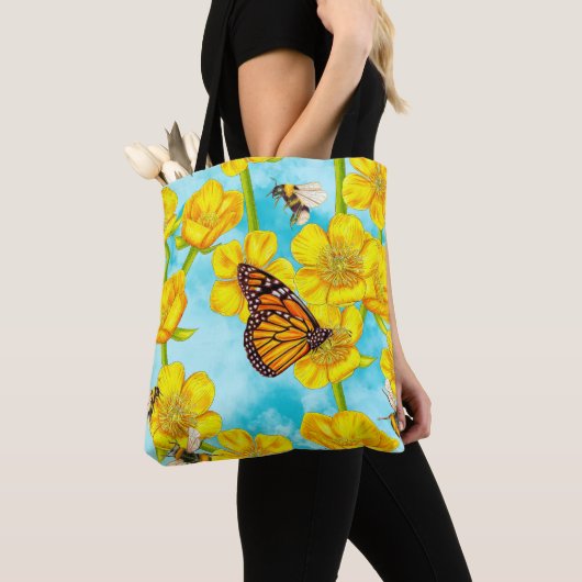 Buttercups, Bijen en Vlinders Tote Bag (Dichtbij)