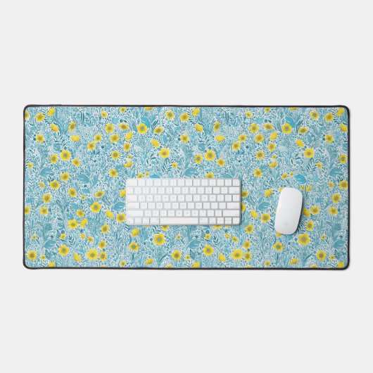 Buttercups, geel, blauw en wit bureaumat (Keyboard & Muis)