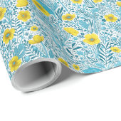 Buttercups, geel, blauw en wit cadeaupapier (Rol Hoek)