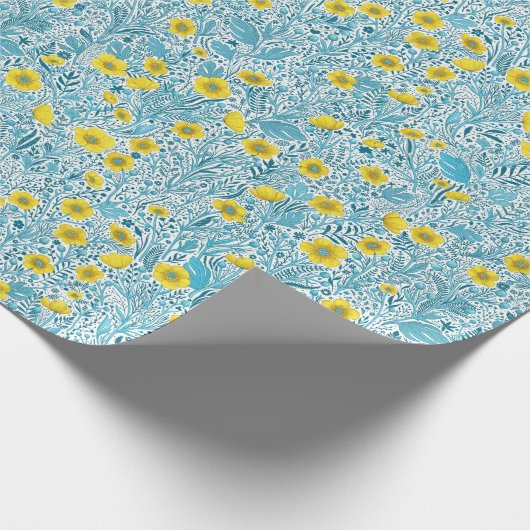 Buttercups, geel, blauw en wit cadeaupapier (Hoek)