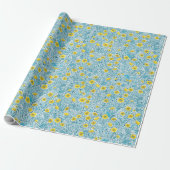 Buttercups, geel, blauw en wit cadeaupapier (Uitgerold)