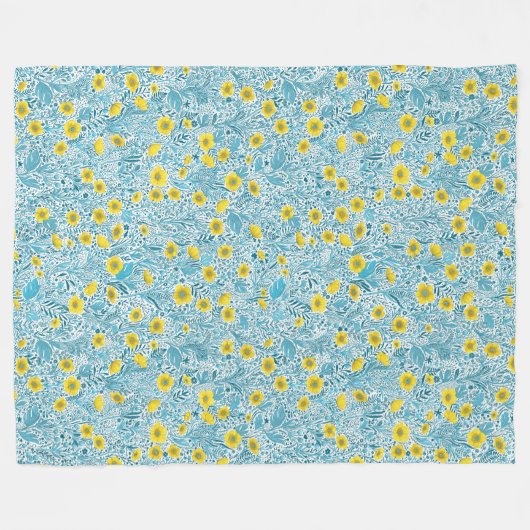 Buttercups, geel, blauw en wit fleece deken (Voorkant (Horizontaal))