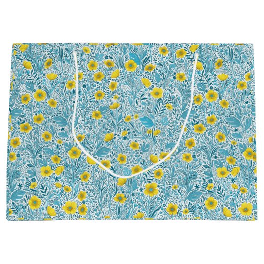 Buttercups, geel, blauw en wit groot cadeauzakje (Voorkant)