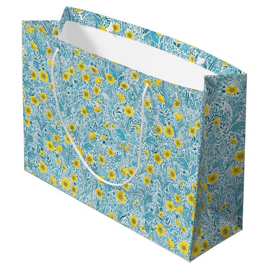 Buttercups, geel, blauw en wit groot cadeauzakje (Achterkant Gekanteld)