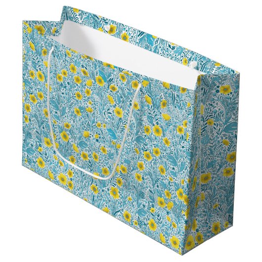Buttercups, geel, blauw en wit groot cadeauzakje (Voorkant Gekanteld)
