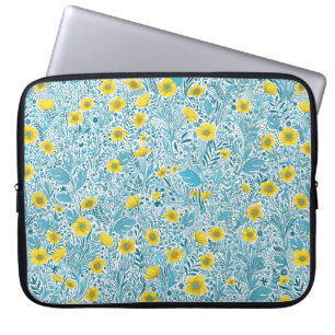 Buttercups, geel, blauw en wit laptop sleeve