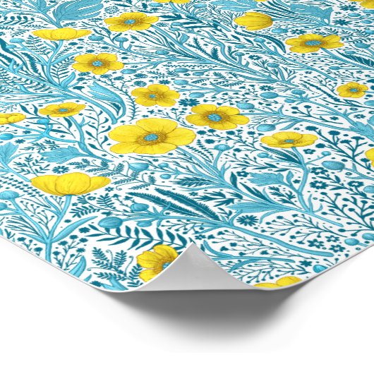 Buttercups, geel, blauw en wit poster (Hoek)