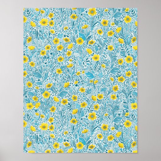 Buttercups, geel, blauw en wit poster (Voorkant)