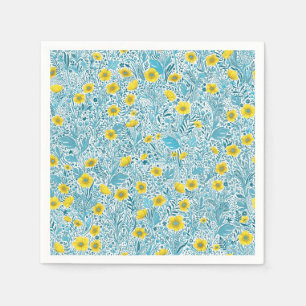 Buttercups, geel, blauw en wit servet