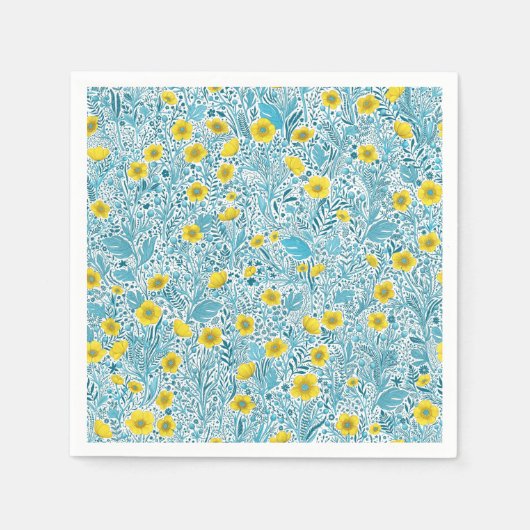 Buttercups, geel, blauw en wit servet (Voorkant)