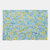 Buttercups, geel, blauw en wit theedoek (Horizontaal)