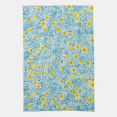 Buttercups, geel, blauw en wit theedoek (Verticaal)