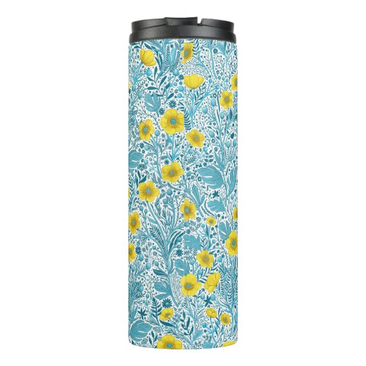 Buttercups, geel, blauw en wit thermosbeker (Achterkant)