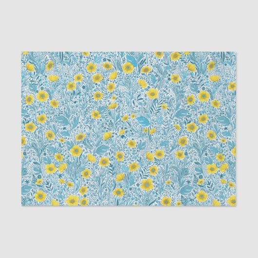 Buttercups, geel, blauw en wit tissuepapier (Voorkant)