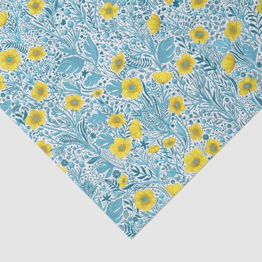 Buttercups, geel, blauw en wit tissuepapier (Detail)