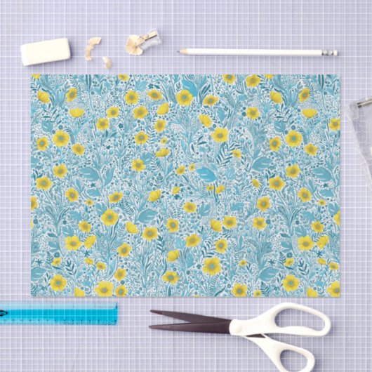 Buttercups, geel, blauw en wit tissuepapier (Craft)