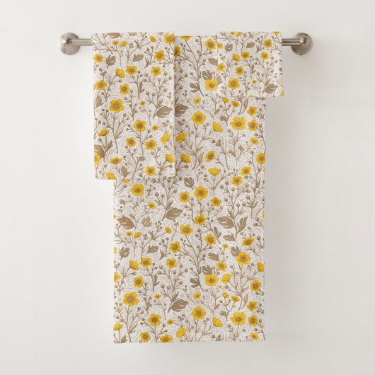 Buttercups, geel en bruin bad handdoek (Insitu)
