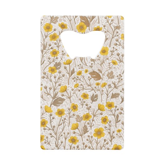 Buttercups, geel en bruin creditkaart flessenopener (Voorkant)