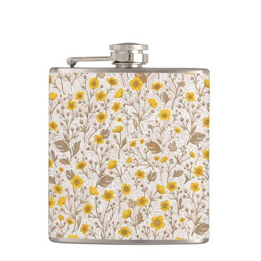 Buttercups, geel en bruin heupfles (Voorkant)
