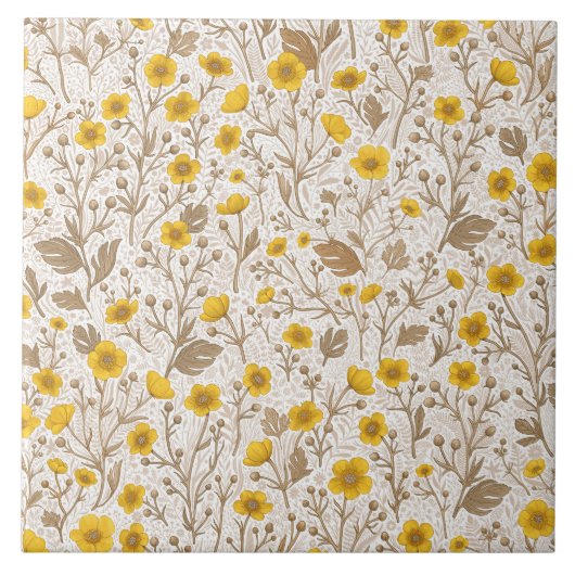 Buttercups, geel en bruin tegeltje (Voorkant)