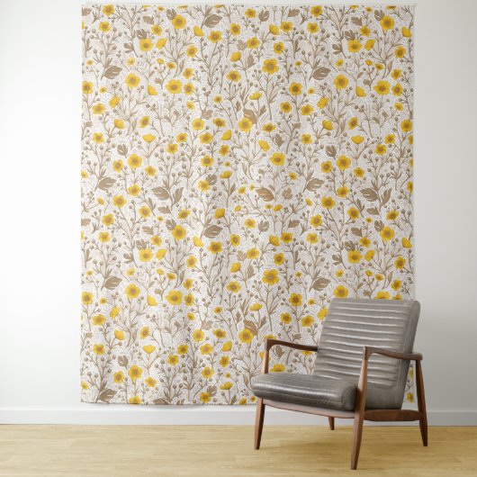 Buttercups, geel en bruin wandkleed (In situ)