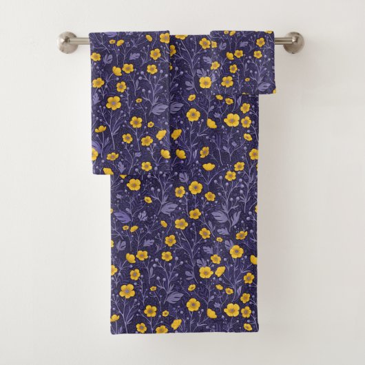 Buttercups, geel en violet bad handdoek (Insitu)