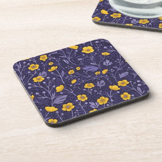 Buttercups, geel en violet bier onderzetter (Linkerzijde)