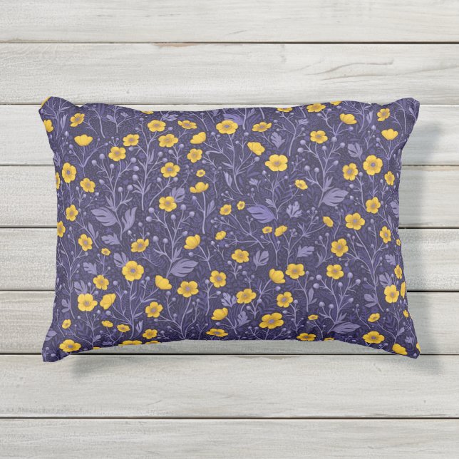 Buttercups, geel en violet buitenkussen (Voorkant)