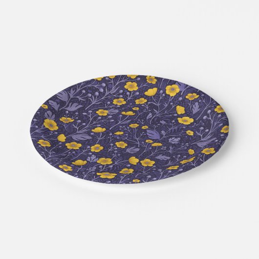Buttercups, geel en violet papieren bordje (Gekanteld)