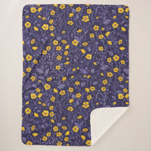 Buttercups, geel en violet sherpa deken