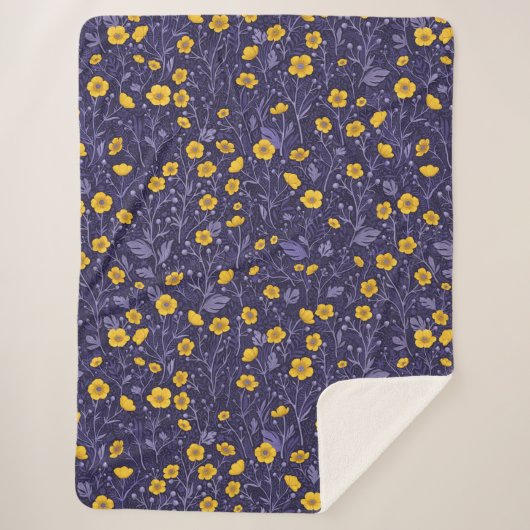 Buttercups, geel en violet sherpa deken (Voorkant)