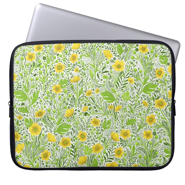 Buttercups op wit laptop sleeve (Voorkant)