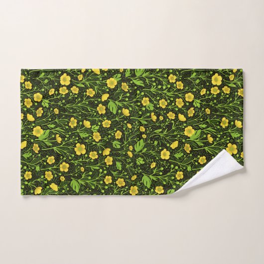 Buttercups op zwart bad handdoek (Handdoek)