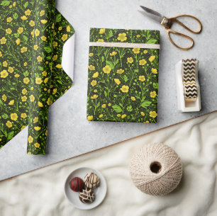Buttercups op zwart cadeaupapier