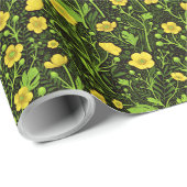 Buttercups op zwart cadeaupapier (Rol Hoek)