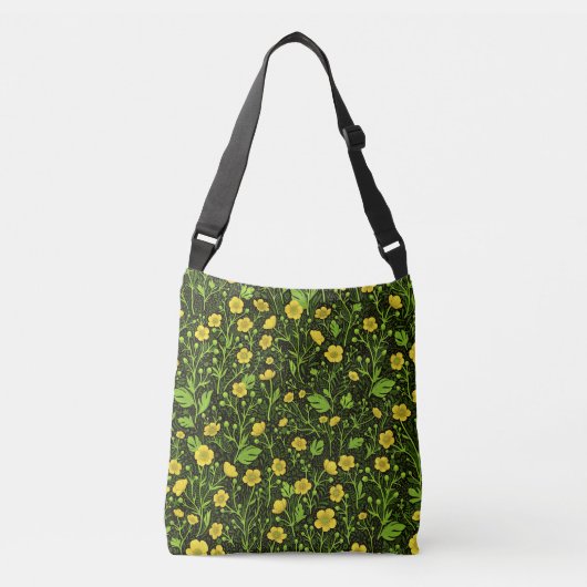 Buttercups op zwart crossbody tas (Voorkant)