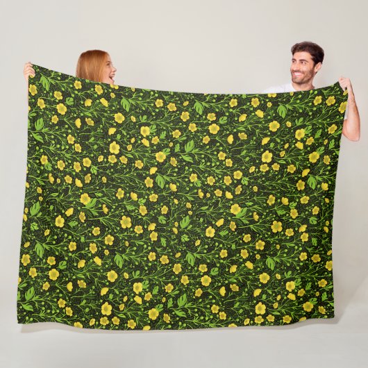 Buttercups op zwart fleece deken (In situ)