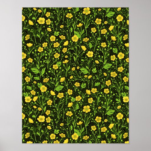 Buttercups op zwart poster (Voorkant)