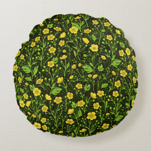 Buttercups op zwart rond kussen