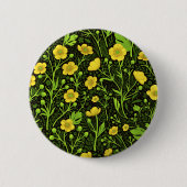 Buttercups op zwart ronde button 5,7 cm (Voorkant)