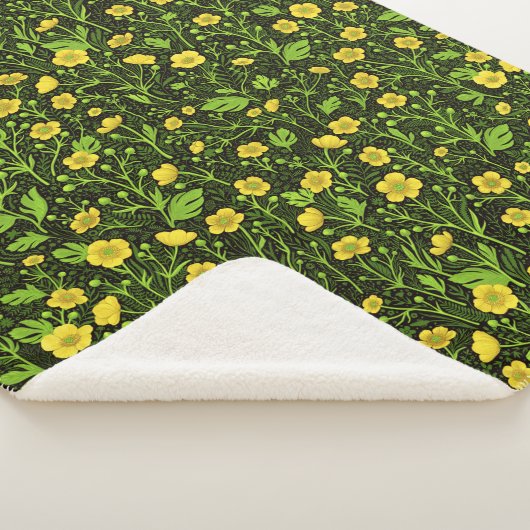 Buttercups op zwart sherpa deken (3/4)