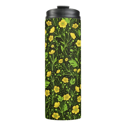 Buttercups op zwart thermosbeker (Voorkant)