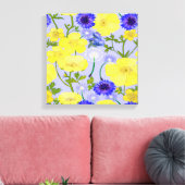 Buttercups, Paardebloem Puffballs Blauw Cornflower Canvas Afdruk (Insitu (Woonkamer))