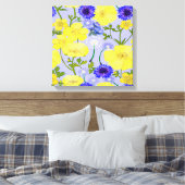 Buttercups, Paardebloem Puffballs Blauw Cornflower Canvas Afdruk (Insitu (Slaapkamer))