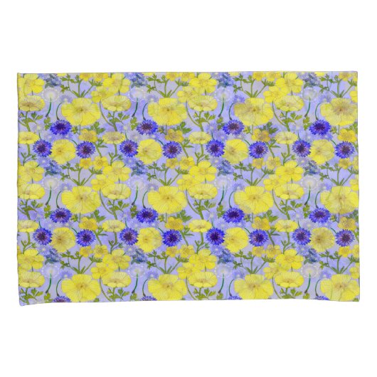 Buttercups, Paardebloem Puffballs Blauw Cornflower Kussensloop (Voorkant-Rechts)