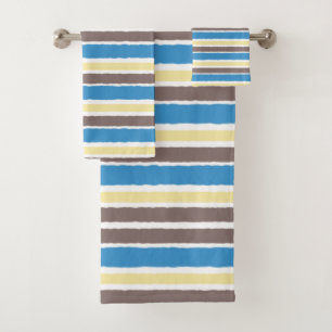 Buttered Popcorn Coffee Brown Sonic Blue Stripes Bad Handdoek