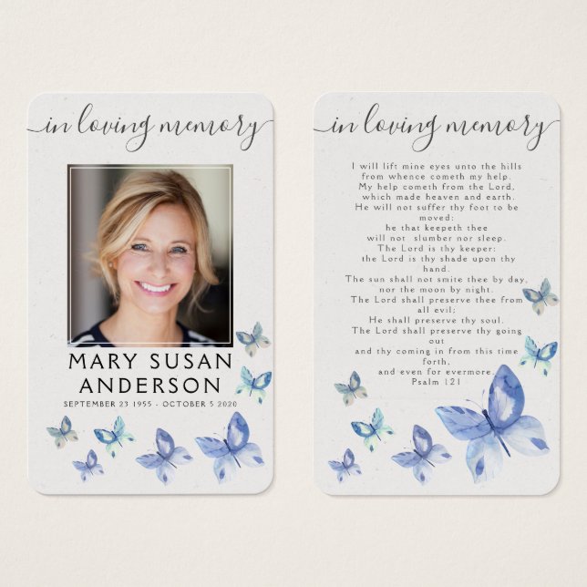 Butterfiles Photo Funeral Memorial Prayer Kaart (Voorkant /achterkant)