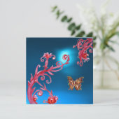 BUTTERFLES BLUE SAPPHIRE, helder roze, rood Kaart (Staand voorkant)