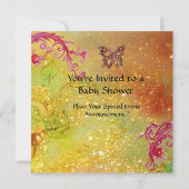 BUTTERFLES IN BABY SHOWER-fotosjabloon GEEL Kaart (Achterkant)