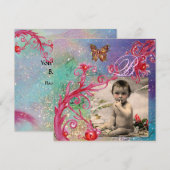 BUTTERFLES IN BLUE, BABY BOY SHOWER Photo Template Kaart (Voorkant / Achterkant)